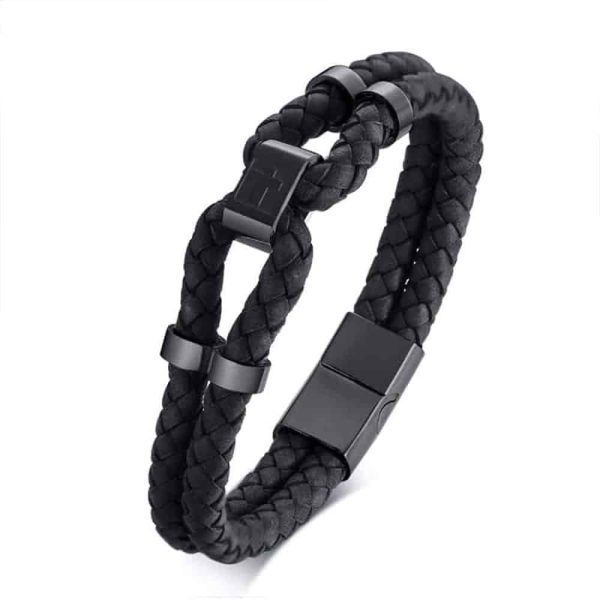 Double Layered Genuine Leather Bracelet w/ Cross Detail- M/L