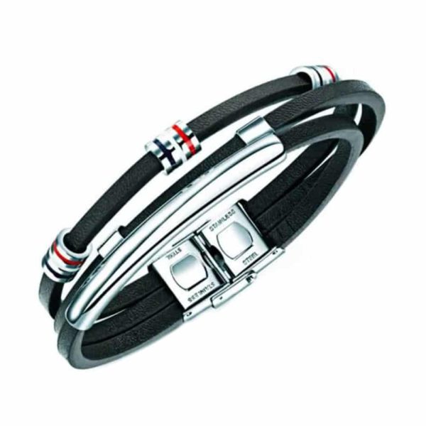 Unisex PU Vegan Leather Beaded Stainless Steel Bracelet- S/M