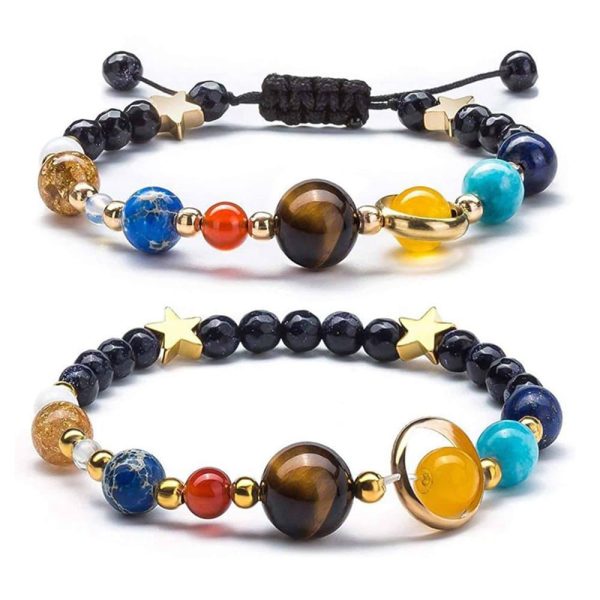 KD Adjustable Galaxy Gemstone Beaded Bracelets Non- Closure - Set of 2