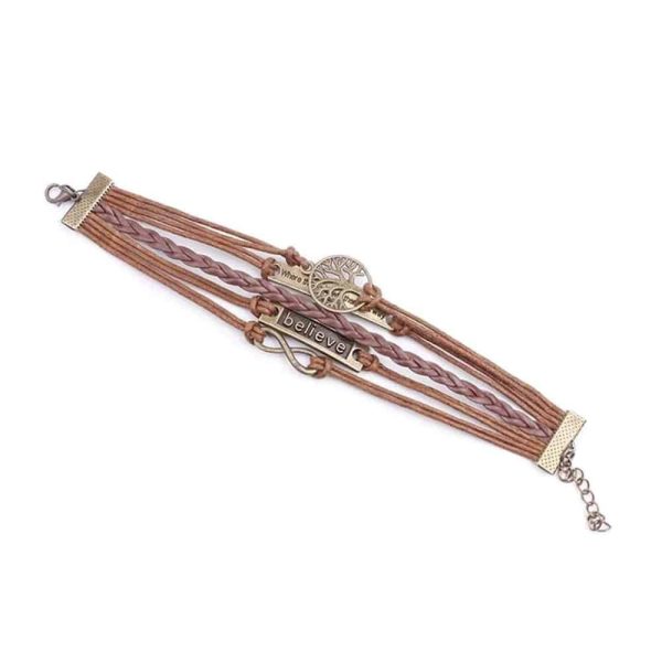 Unisex Layered Vegan Leather Tree of Life Bracelet- L/XL