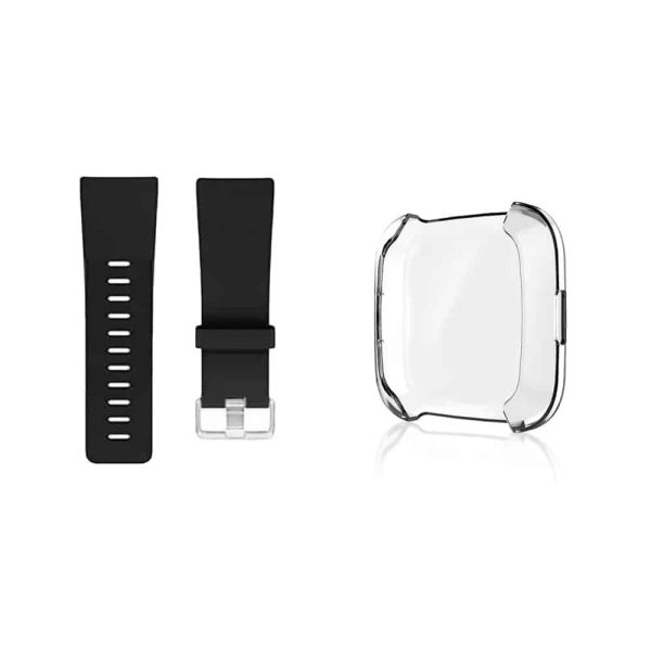 Black Silicone Strap (M/L) + TPU Case Combo for Fitbit Versa