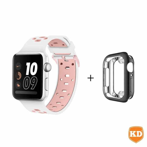 44mm Apple Watch silicone strap (White + R.gold/S-M) + TPU case combo