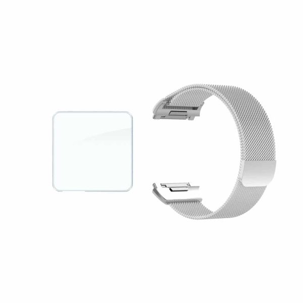 Milanese Strap & Glass Screen for Fitbit Ionic- Silver