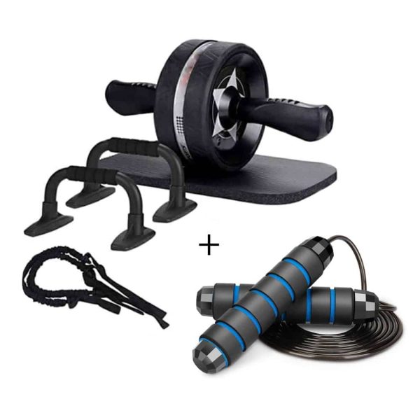 6-in-1 Home Fitness Kit- Ab Roller Skipping Resistance Combo