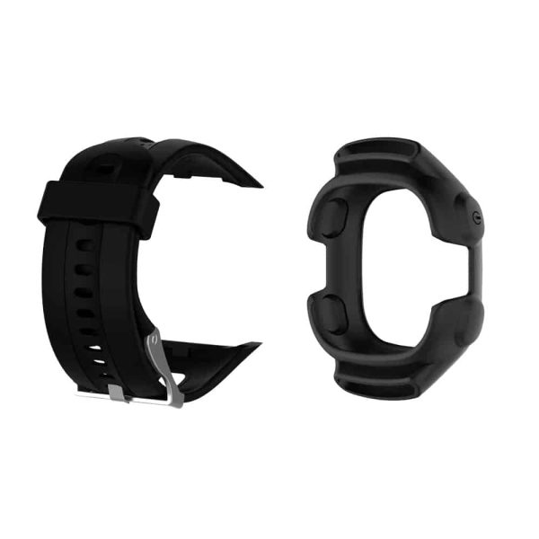 Silicone Case & Silicone Strap for Garmin Forerunner 10/ 15- Black- M/L