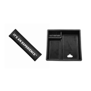 KD Car Console Storage Bin & Padded Seat Belt Cover Protector Combo